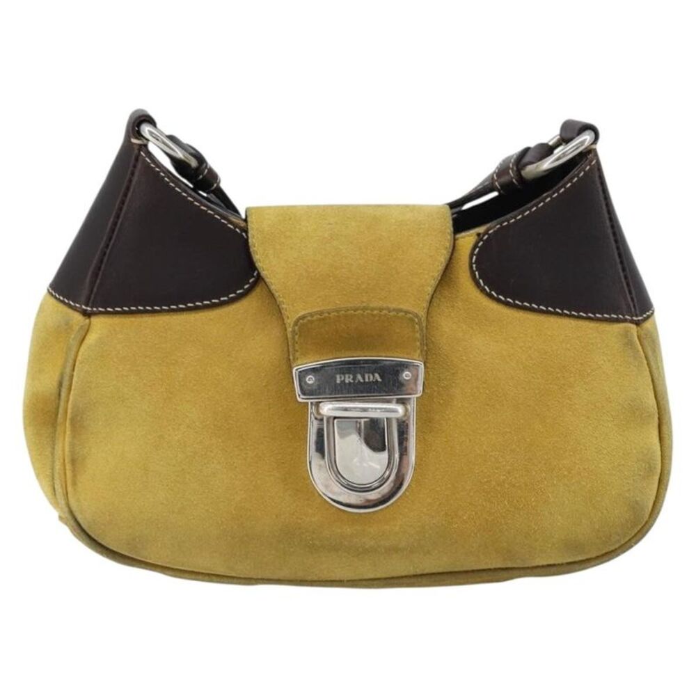 Prada Push Lock Flap Satchel Suede Yellow Suede Shoulder Bag Bag